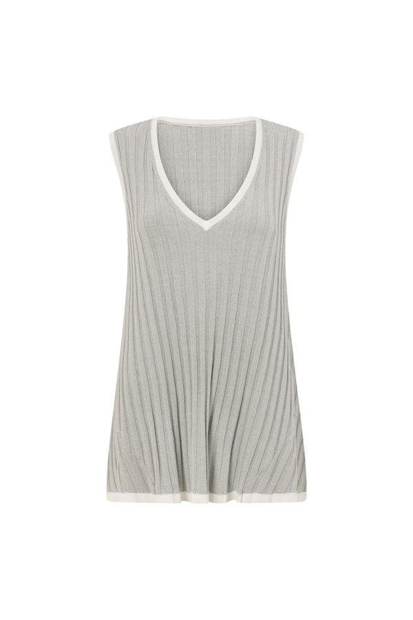 Grey Woven Ribbed V Neck Silla Top