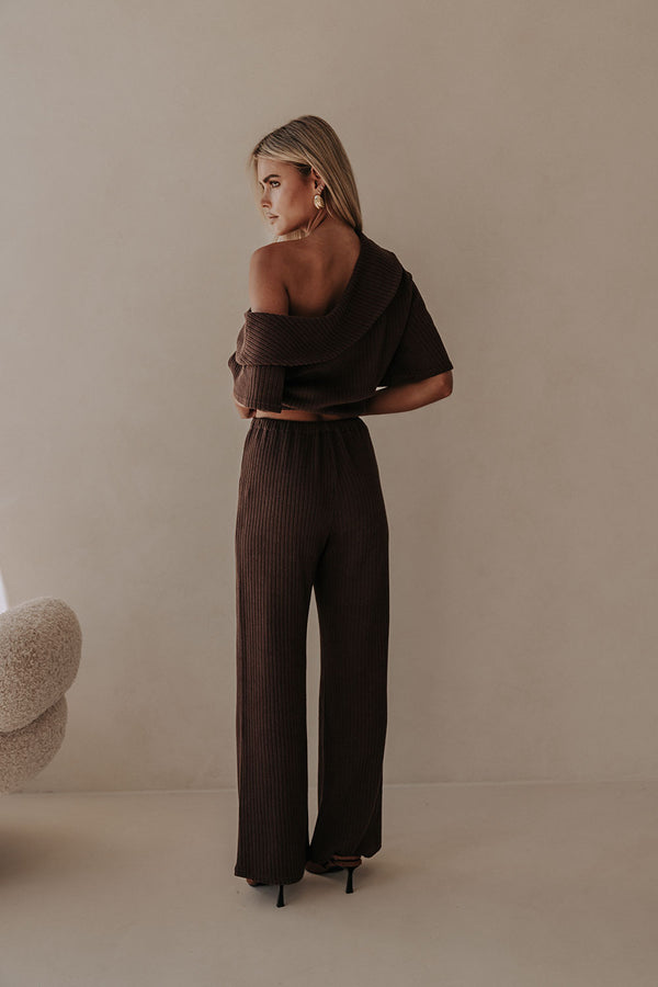Chocolate Brown Elastic Front Tie Tarika Pants