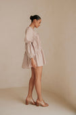 Naloo Long Sleeve Tie Mini Dress - Brown, White Stripe
