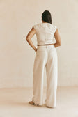 Beige Asymmetric Waist Straight Leg Azul Trouser Pants