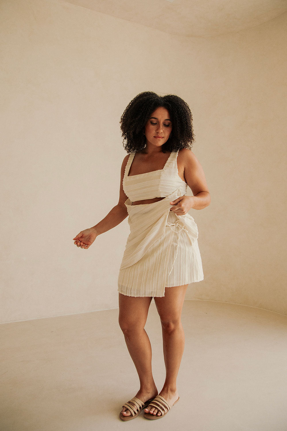 Cream Textured Cut Out Backless Aurelie Top