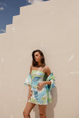 Amira Thin Strap Mini Dress - Magnolia Print, Blue, Green, White