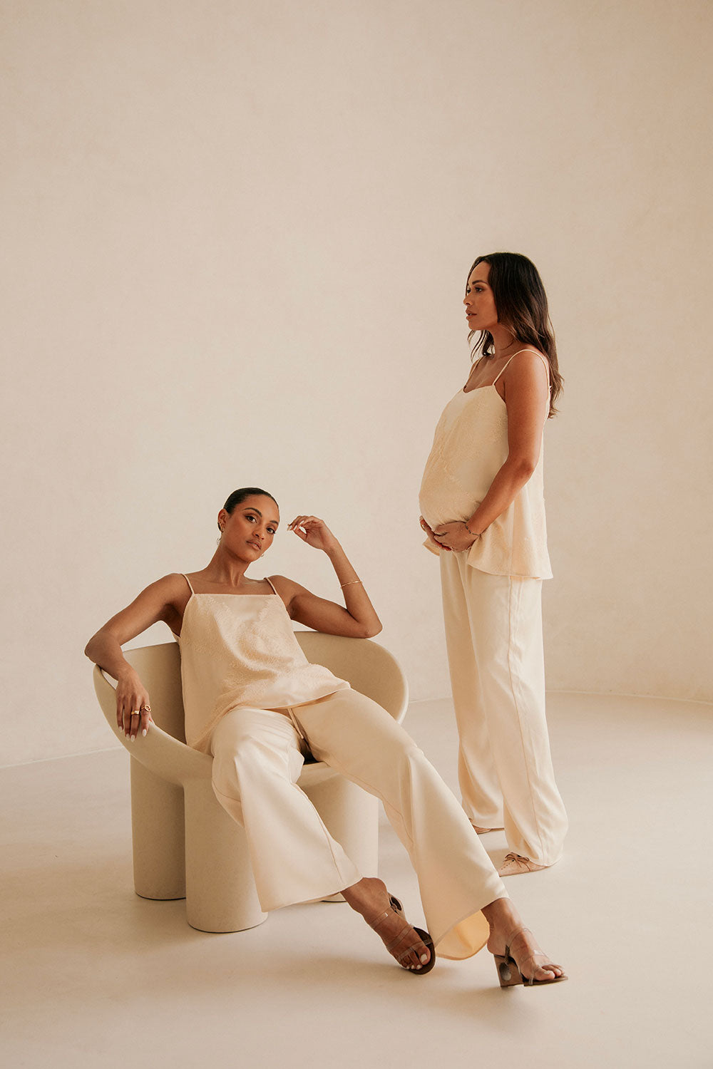 Kehlani Silk Elasticated Tie Pants - Cream