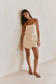 Bandera Strapless Mini Wrap Dress - Beige