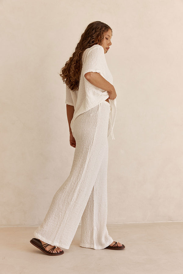 White Textured Elastic Drawstring Adora Plants