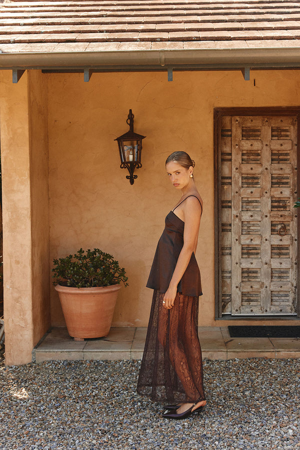 Chocolate Brown Lace Maxi Dove Dress