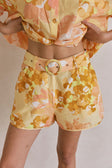 Yellow Floral High Waist Belted Sicily Shorts
