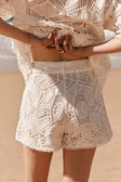 White Embroidered Cutwork Pocket Cielo Shorts