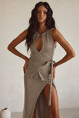 Mushroom Grey Cut Out Wrap Cyprus Top