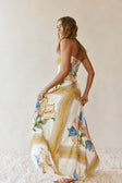 White and Yellow Botanique Strapless Maxi Fia Dress