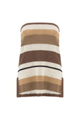 White and Brown Stripe Knit Strapless Damaris Top