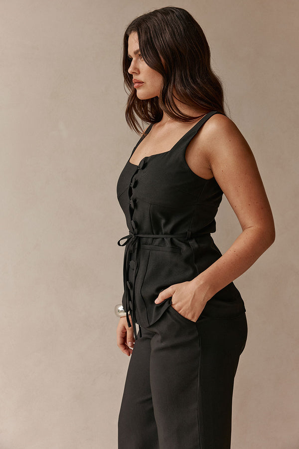 Black Button Tie Khaleesi Top