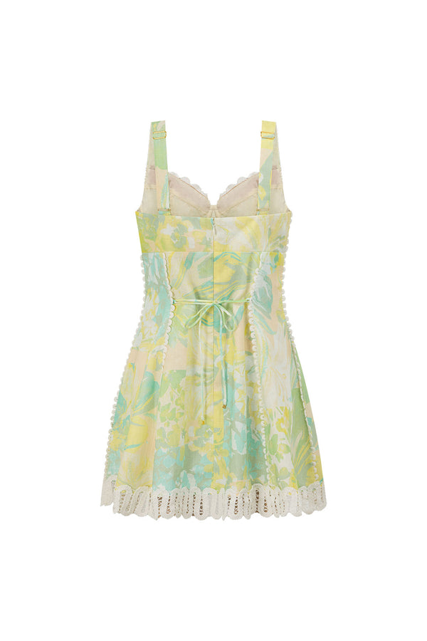 Green Fiore Festivio Print A Line Mini Stelle Dress