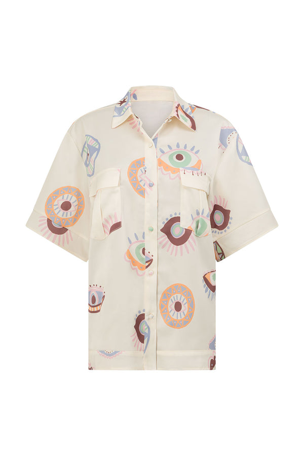 Cream Matia Print Button Up Marika Top