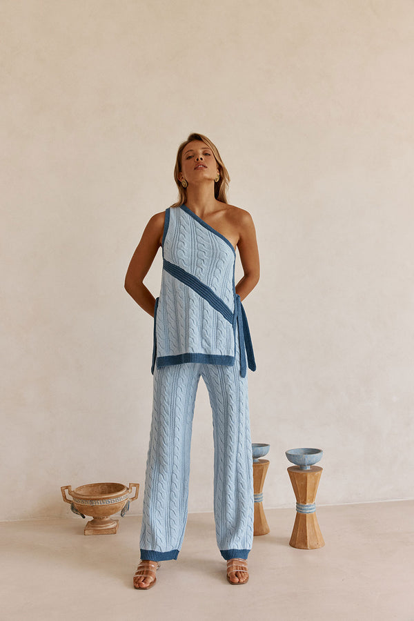Blue Knit High Waist Mirabelle Pants