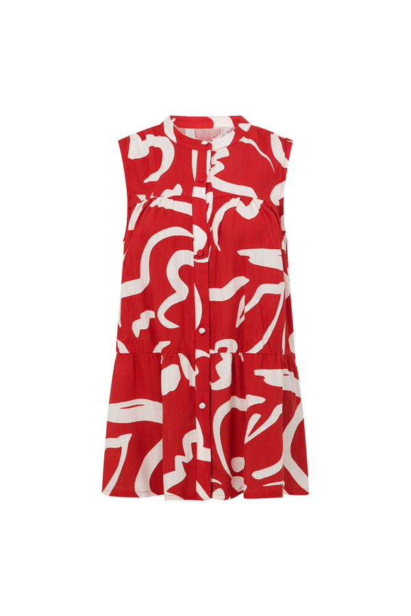 Red Fila Rogue Floral Print Button Up Sleeveless Elena Top