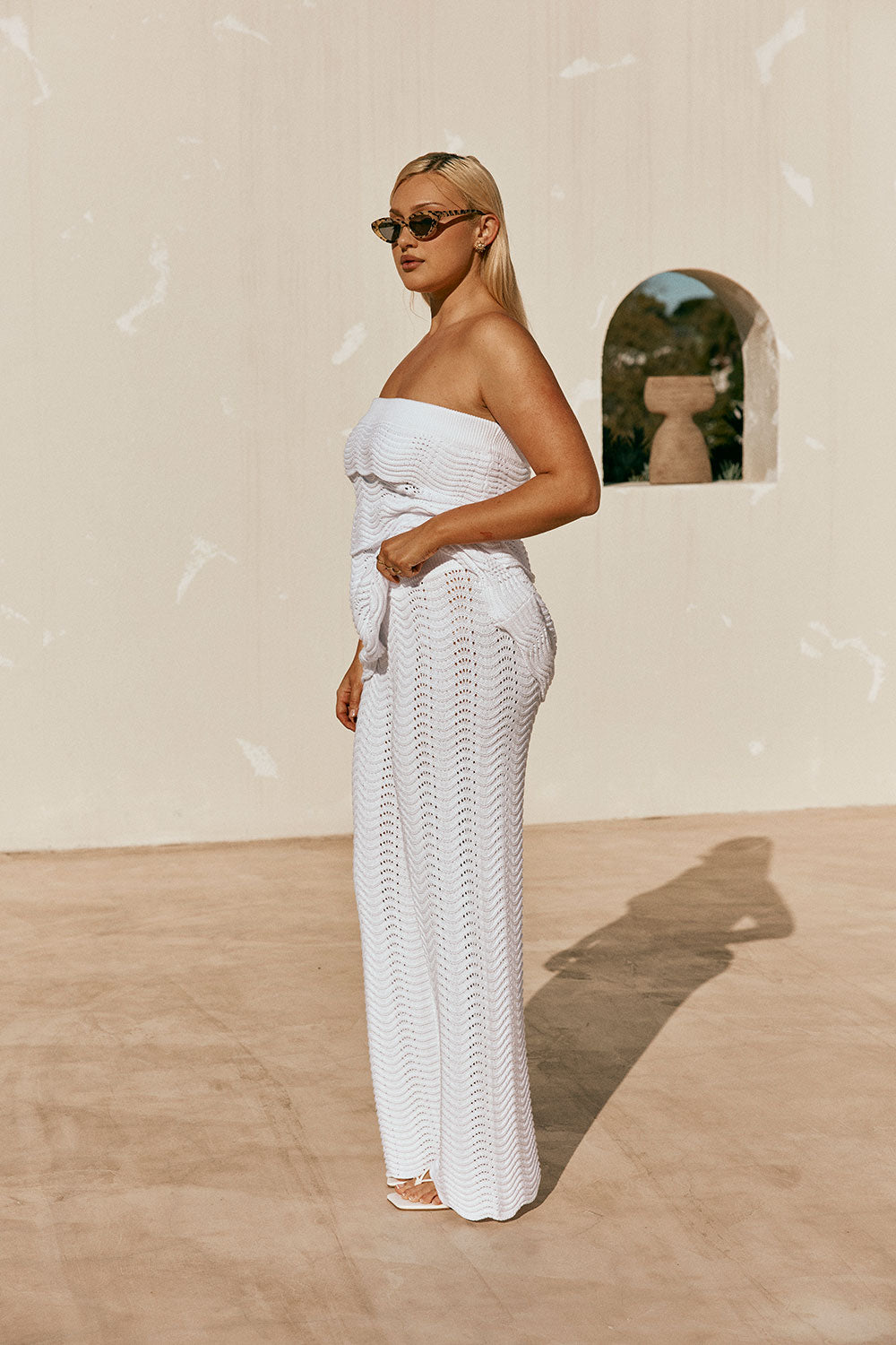 White Wave Knit High Waist Kama Pants