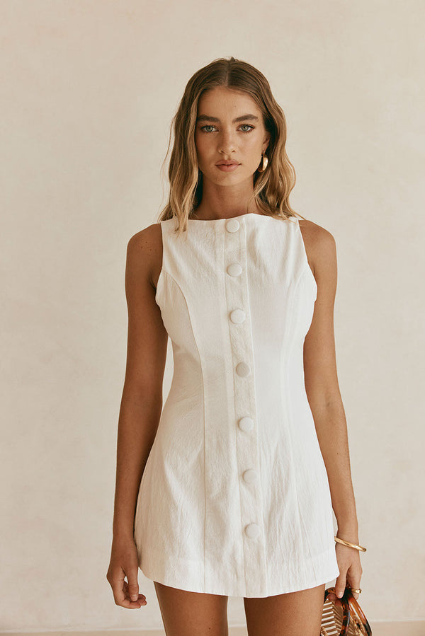 White Button Mini Graylee Dress