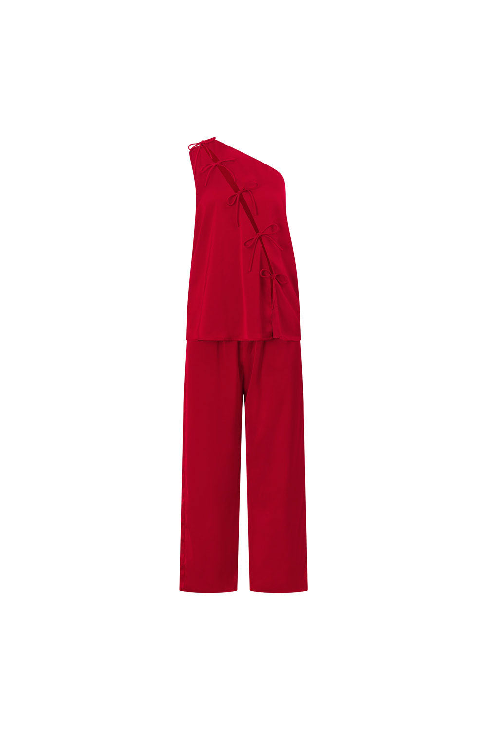 Red Backless One-Shoulder Front Tie Natalie Jumpsuit