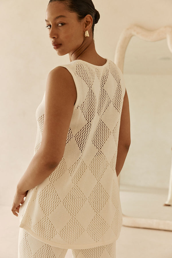 Cream Knit V Neck Blanca Top