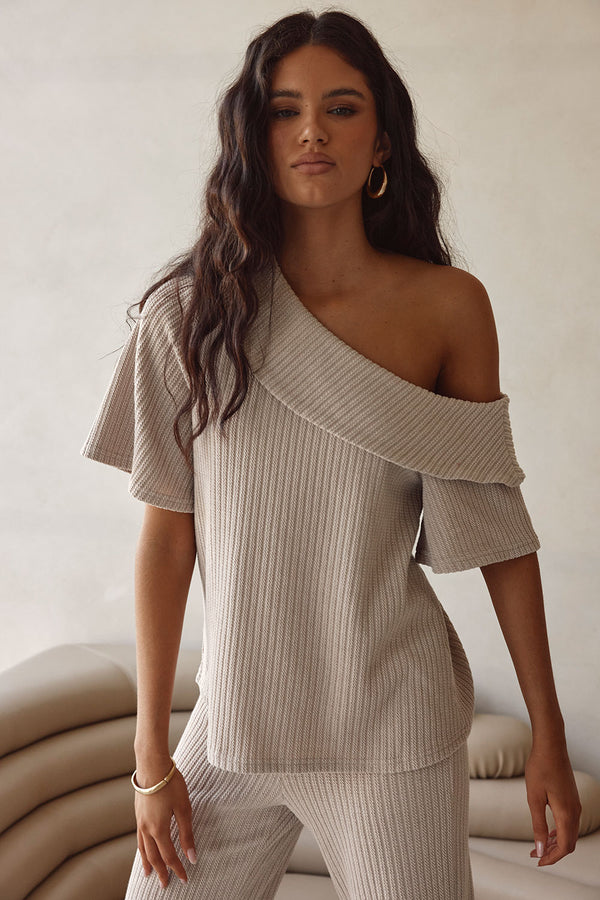 Stone Grey One Shoulder Tarika Top