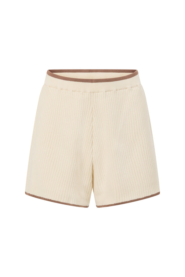 Cream Ribbed Elastic High Waist Jaxon Shorts