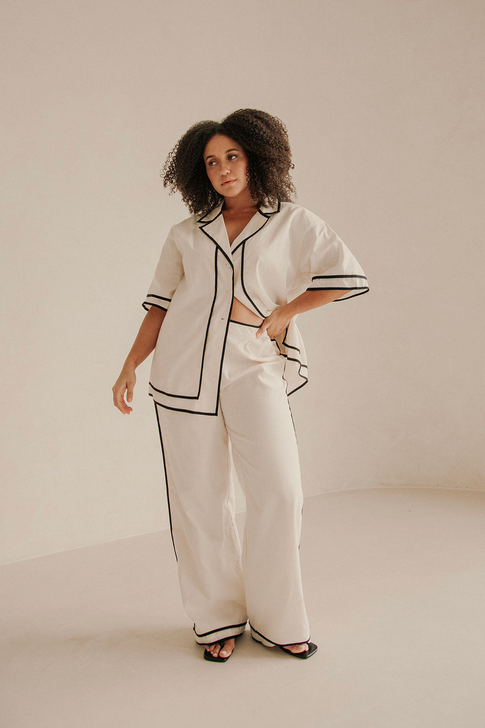 Lively Short Sleeve Tie Top - Cream, Black