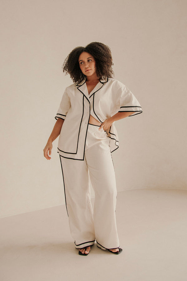 Lively Short Sleeve Tie Top - Cream, Black