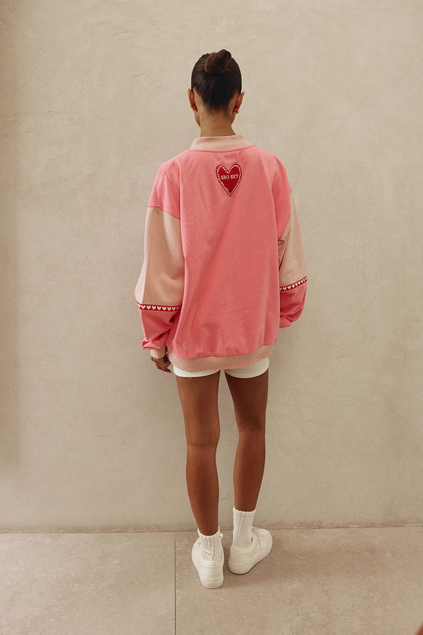 Pink Terry Oversized Vintage 1/4 Zipper Lovina Sweater