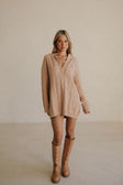 Tan Knit Long Sleeve Collar Mini Kaylan Dress