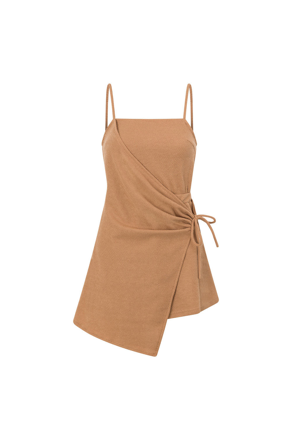 Sweeney Thin Strap Wrap Overlay Backless Mini Dress - Brown