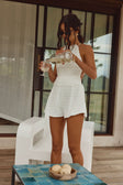 White Textured Backless Halter Neck Adira Playsuit