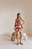 Red Sienna Sunset Print Elastic Drawstring Zuma Shorts