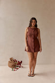 Chocolate Brown Button Flared Mini Graylee Dress