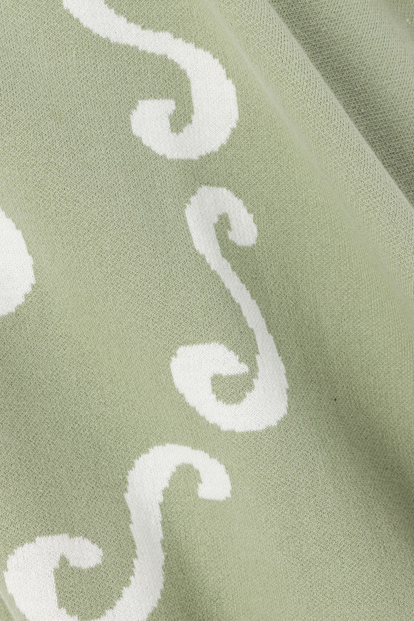 Green Ocean Relic Print Knit V Neck Malani Top