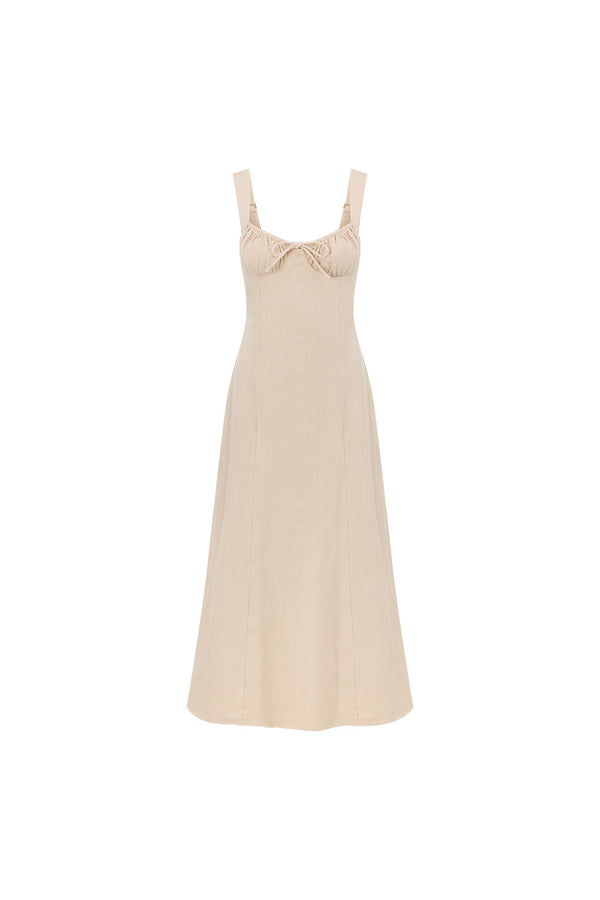 Beige Milkmaid A-Line Maxi Arlette Dress