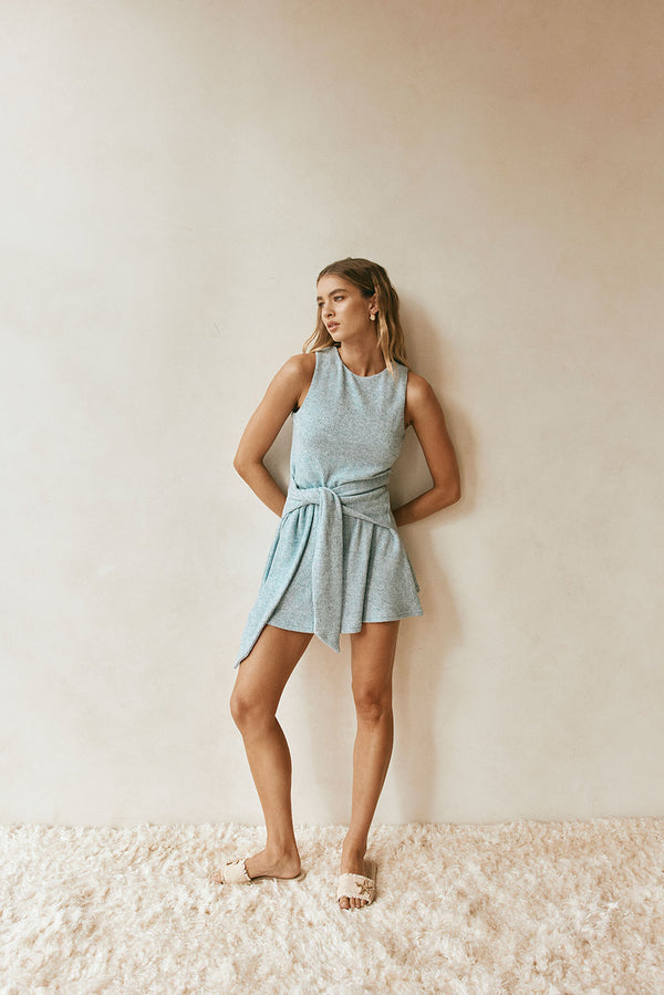 Blue Knit Front Tie Mini Narah Dress