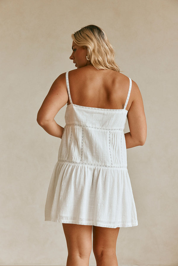 Eli Thin Strap Button Up Mini Dress - White