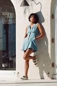Blue V Neck Button Up Mini Shaelagh Dress
