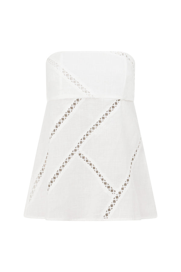 Bridal White Ladder Panel Strapless Empire Top