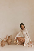 Beige Long Sleeve Slit Maxi Kay Dress 