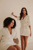 White V Neck Ruched Tie Mini Chiva Dress
