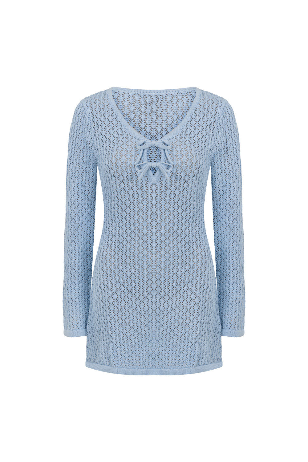 Nara Long Sleeve Mini Tie Knit Dress - Blue