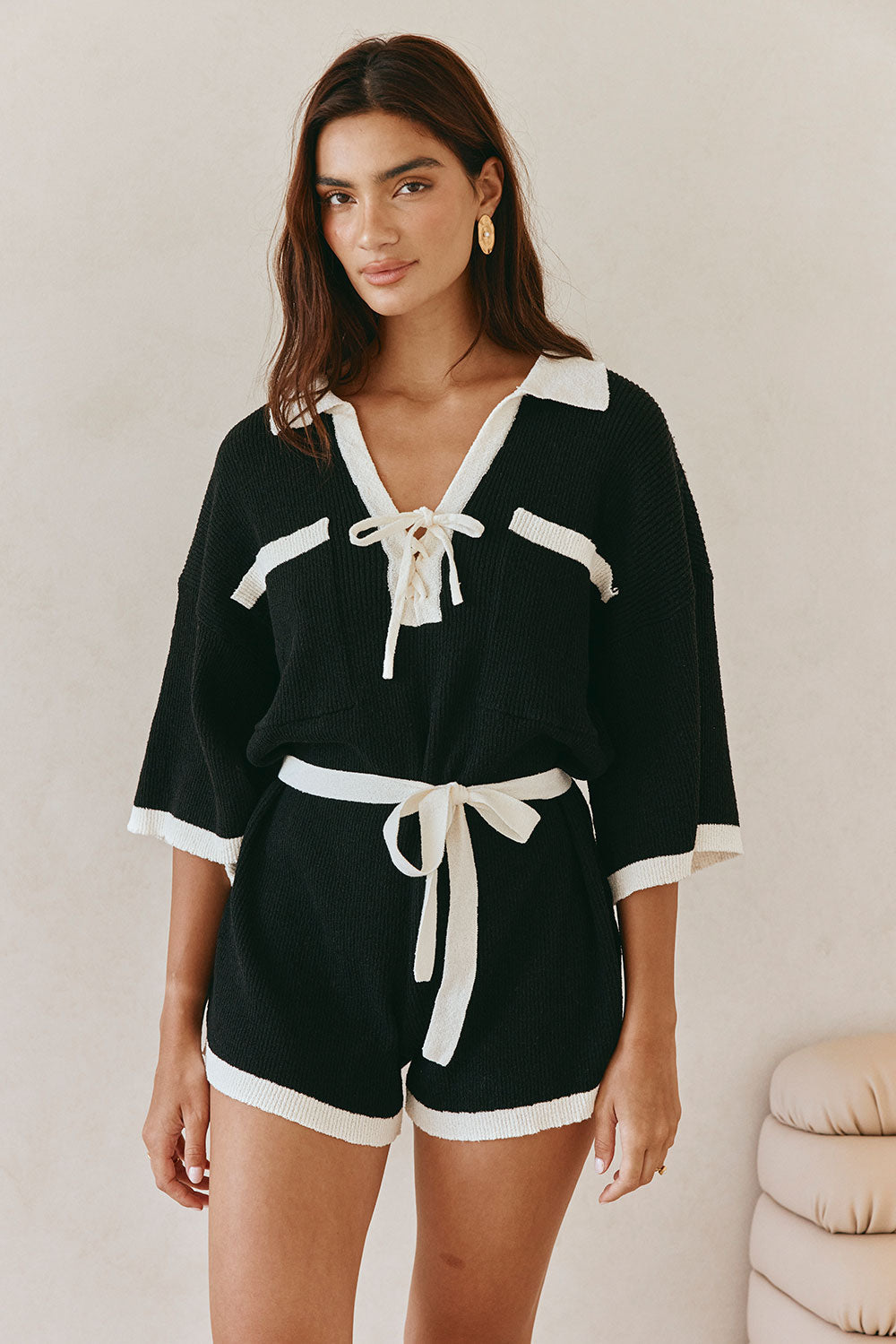 Black Collar V Neck Sammi Playsuit