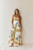 White and Yellow Botanique Strapless Maxi Fia Dress