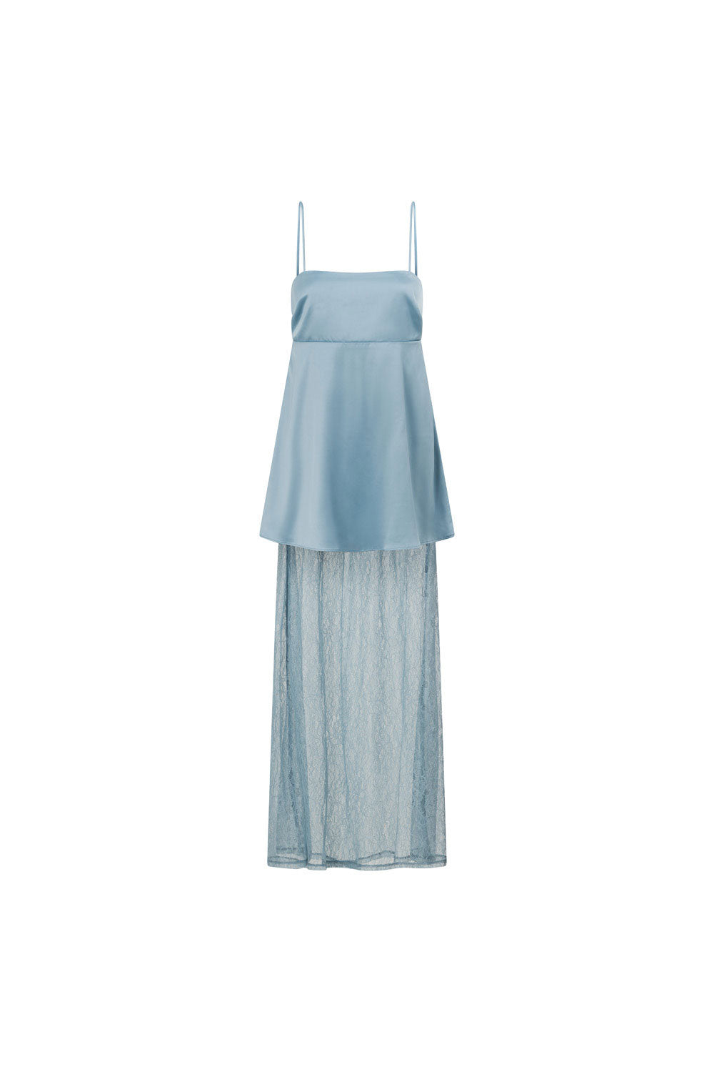 Baby Blue Silky Lace Maxi Dove Dress