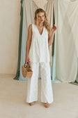 White Leafy Motif High Waist Cambria Pants