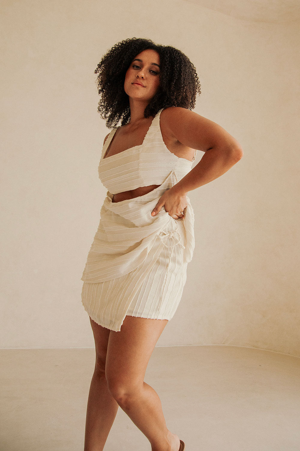 Cream Textured Wrap Mini Aurelie Skirt