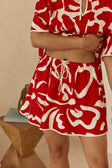 Red Fila Rouge Floral Print Drawstring Skirt