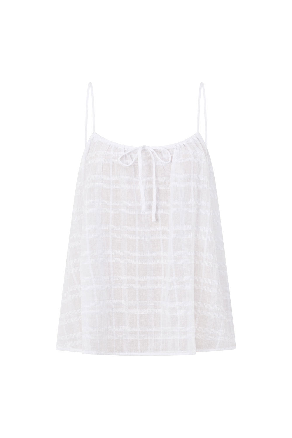 Jetta Adjustable Thin Strap Tie Top - White Plaid